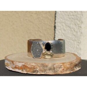 Silpada “Crystal Cave” Sterling, Druzy, Smoky Quartz Cuff Bracelet B3133